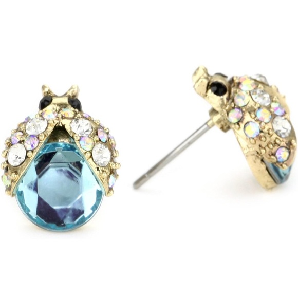 Betsey Johnson Jewelry - Betsey Johnson Elegant Gold and Blue Ladybug Earrings